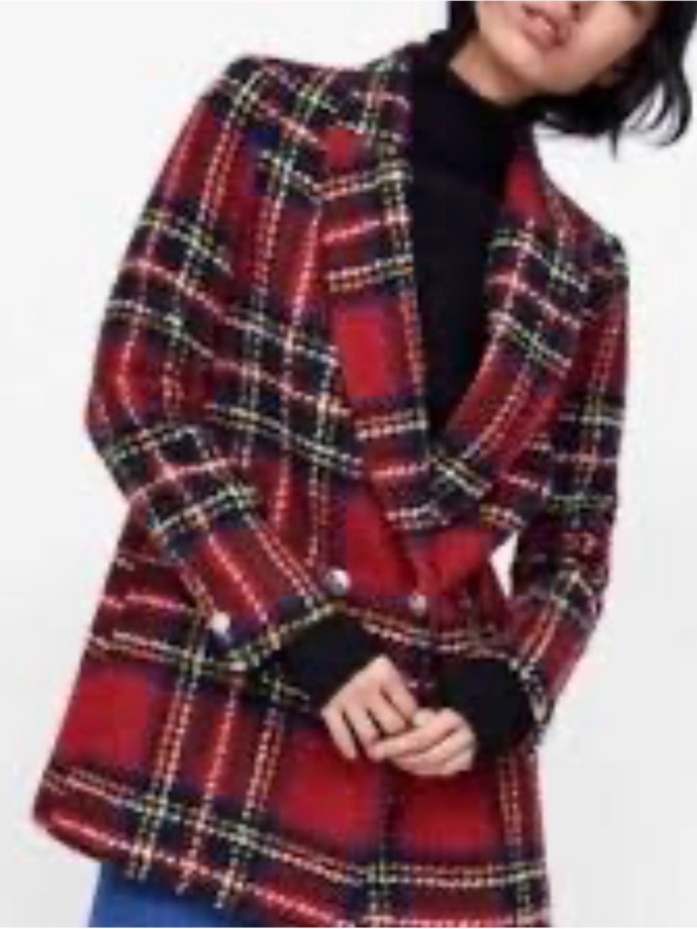 Zara Red Plaid Double-Breasted Blazer
